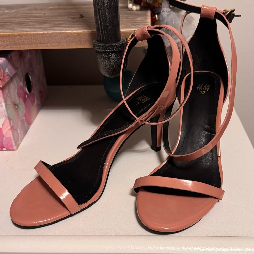 H&M Blush Pink Patent Ankle-Strap Heels